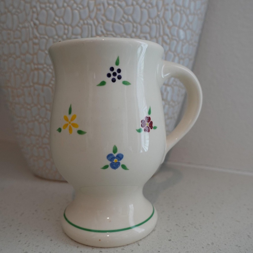 Vintage L. Homer Floral Hand Painted Cream Ceramic Pedestal‎ Mug with handle